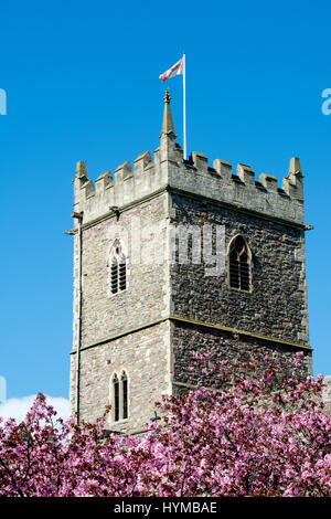 St. Peter`s Church in spring, Castle Park, Bristol, UK Stock Photo